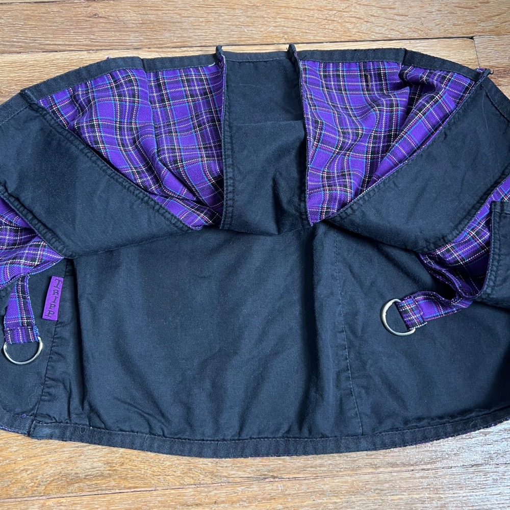 Y2K Vintage TRIPP Micro Mini Skirt Purple Plaid Pleated Reversible Metal Size XS - Picture 11 of 11